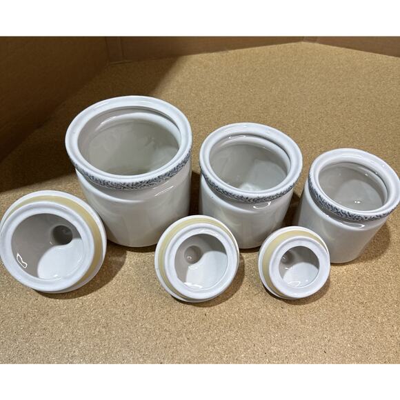 VTG Ceramic Canister Set of 3 – Blue Heart Folk Art Spongeware - Gibson - Picture 4 of 4